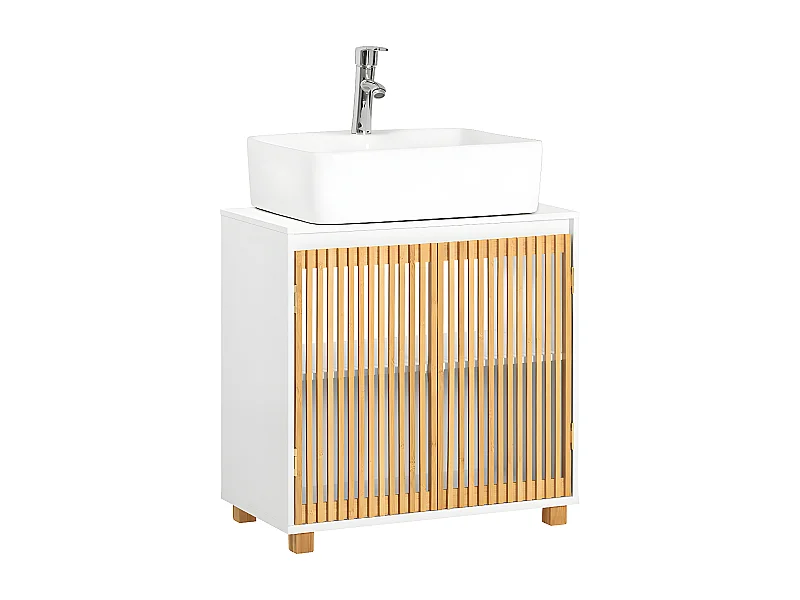 SoBuy BZR125-W Meuble sous Lavabo de Salle de Bain, Meuble sous Vasque à 2 Portes en Bambou, Meuble évier de Cuisine