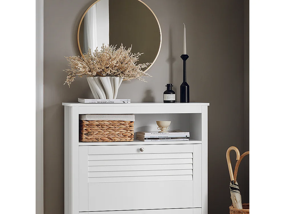 SoBuy FSR152-W Armoire à Chaussures Commode à Chaussures 2 Abattants Meuble de Rangement à Chaussures