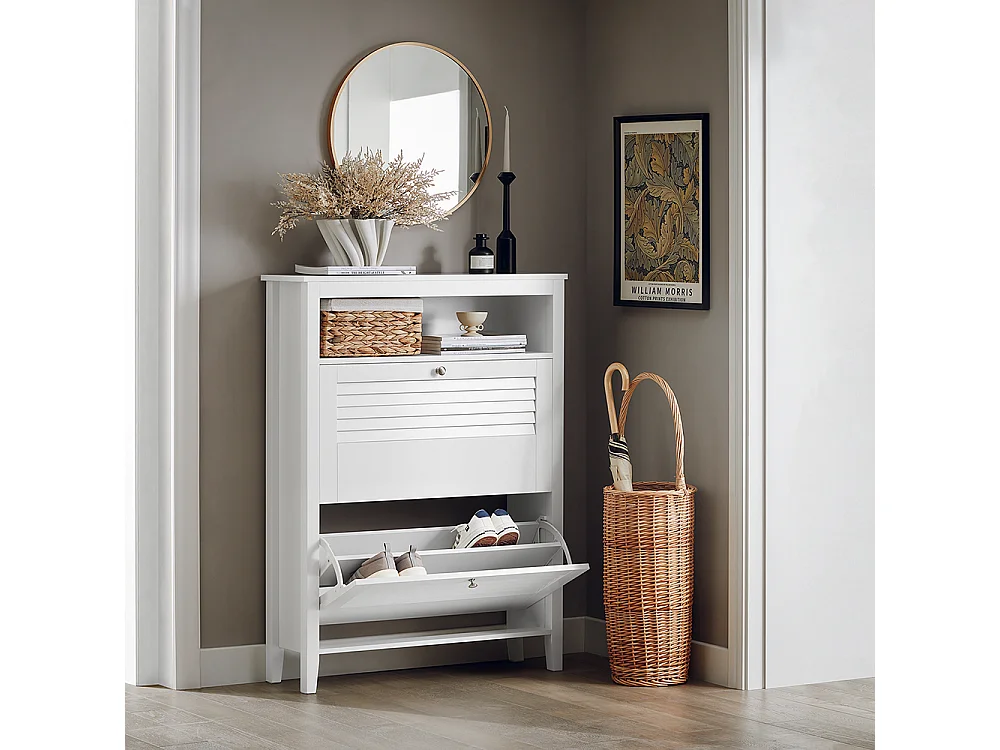 SoBuy FSR152-W Armoire à Chaussures Commode à Chaussures 2 Abattants Meuble de Rangement à Chaussures