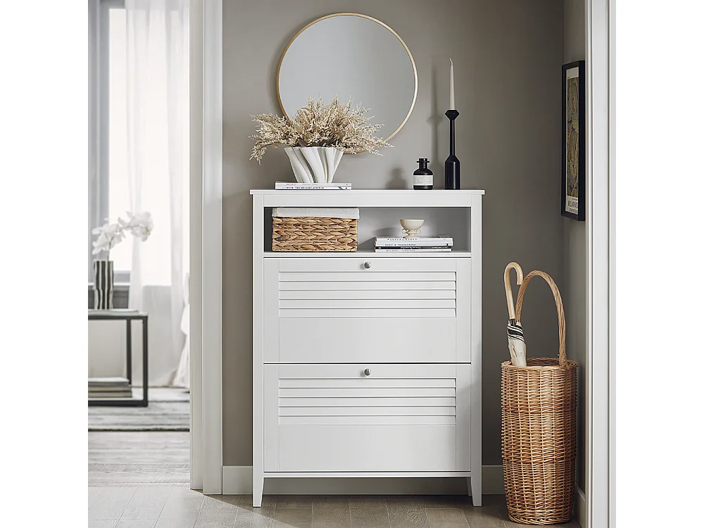 SoBuy FSR152-W Armoire à Chaussures Commode à Chaussures 2 Abattants Meuble de Rangement à Chaussures