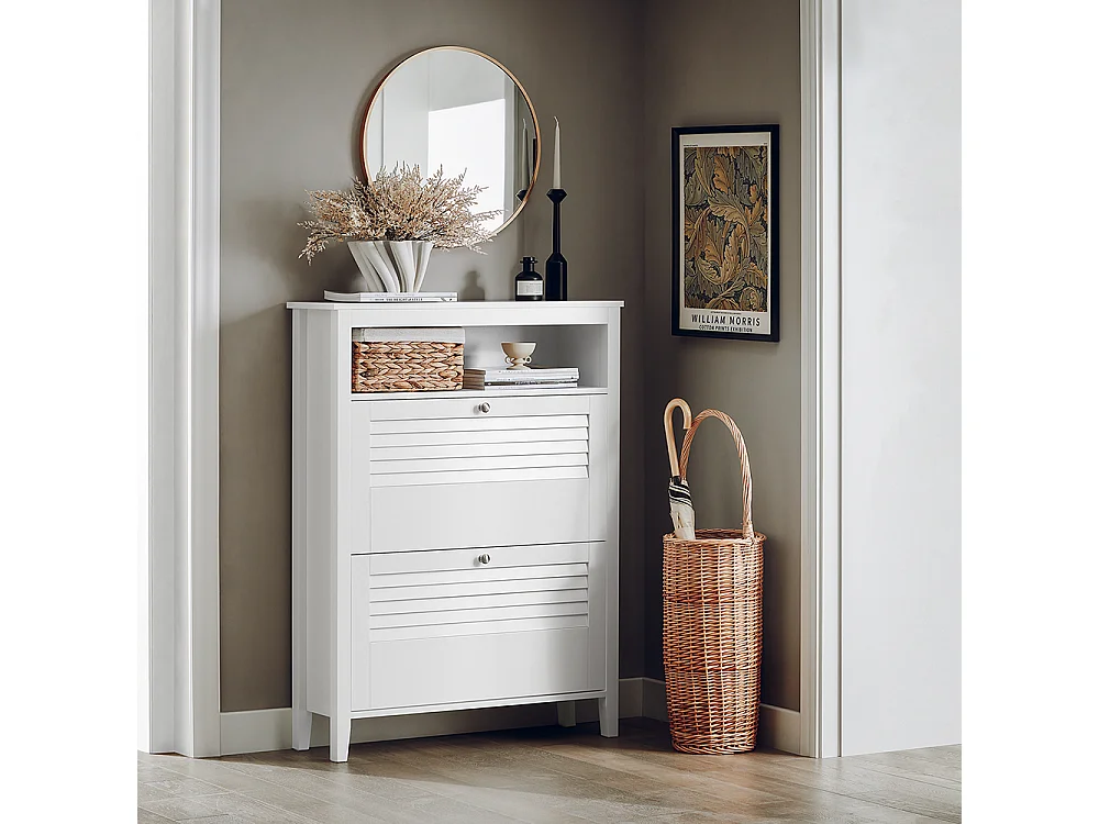 SoBuy FSR152-W Armoire à Chaussures Commode à Chaussures 2 Abattants Meuble de Rangement à Chaussures