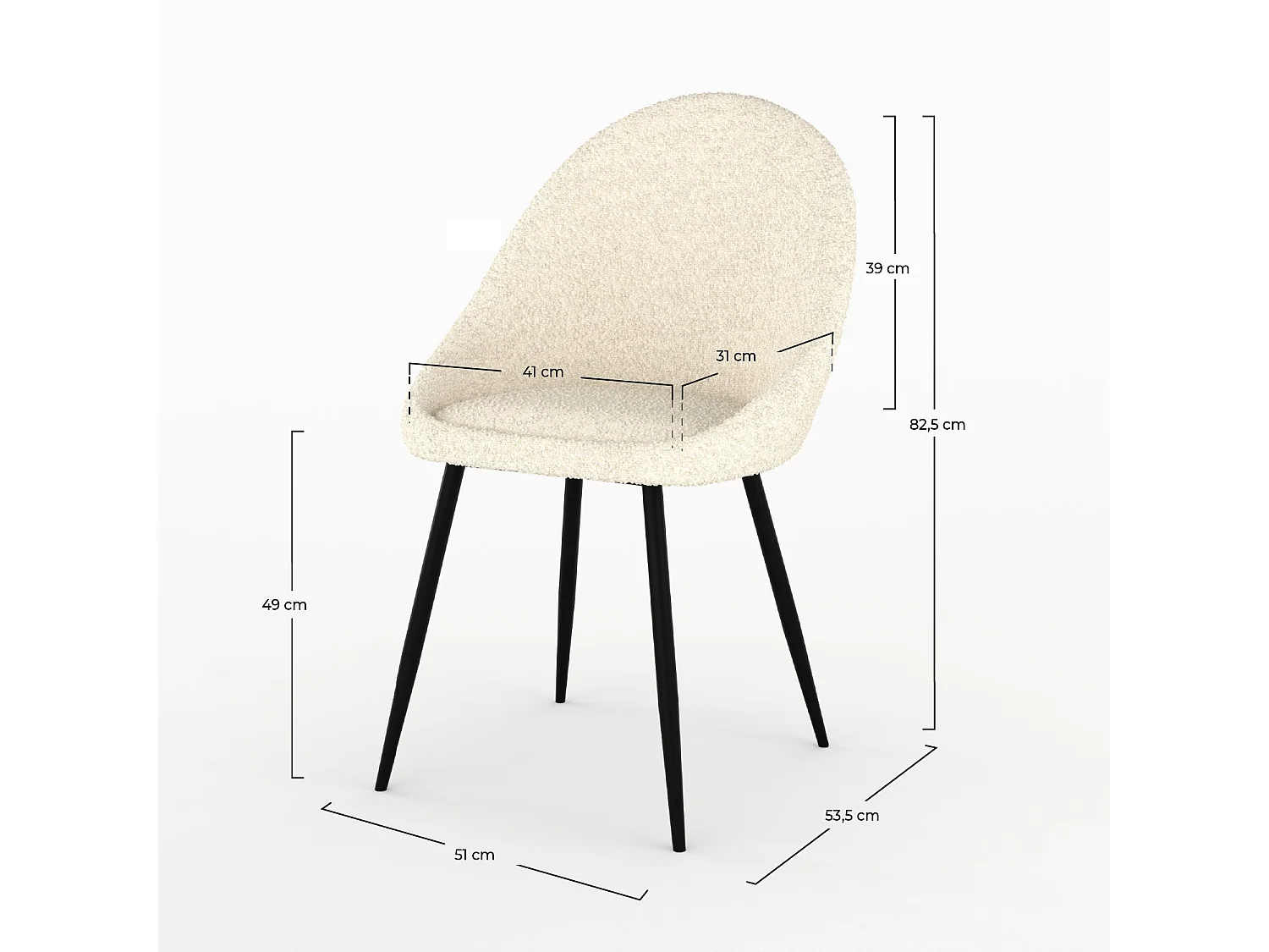 Set de 2 sillas en tejido bouclé blanco roto - Rona