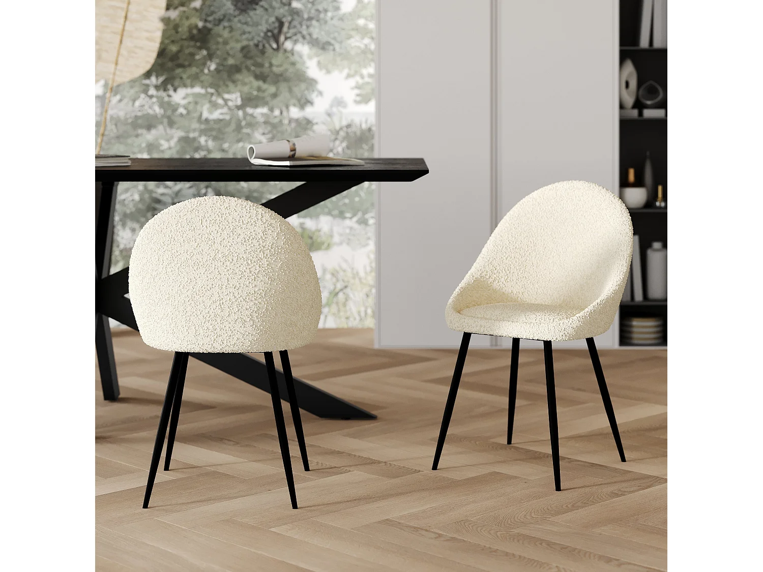 Set di 2 sedie in tessuto bouclé bianco sporco - Rona