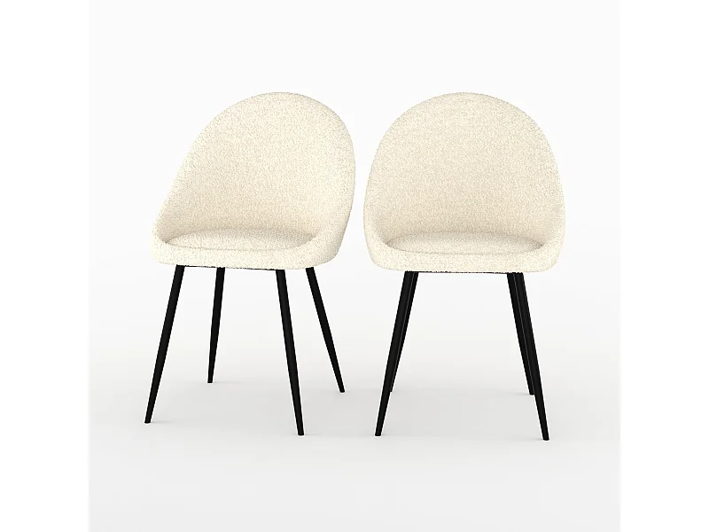 Lot de 2 chaises en tissu bouclé blanc cassé - Rona