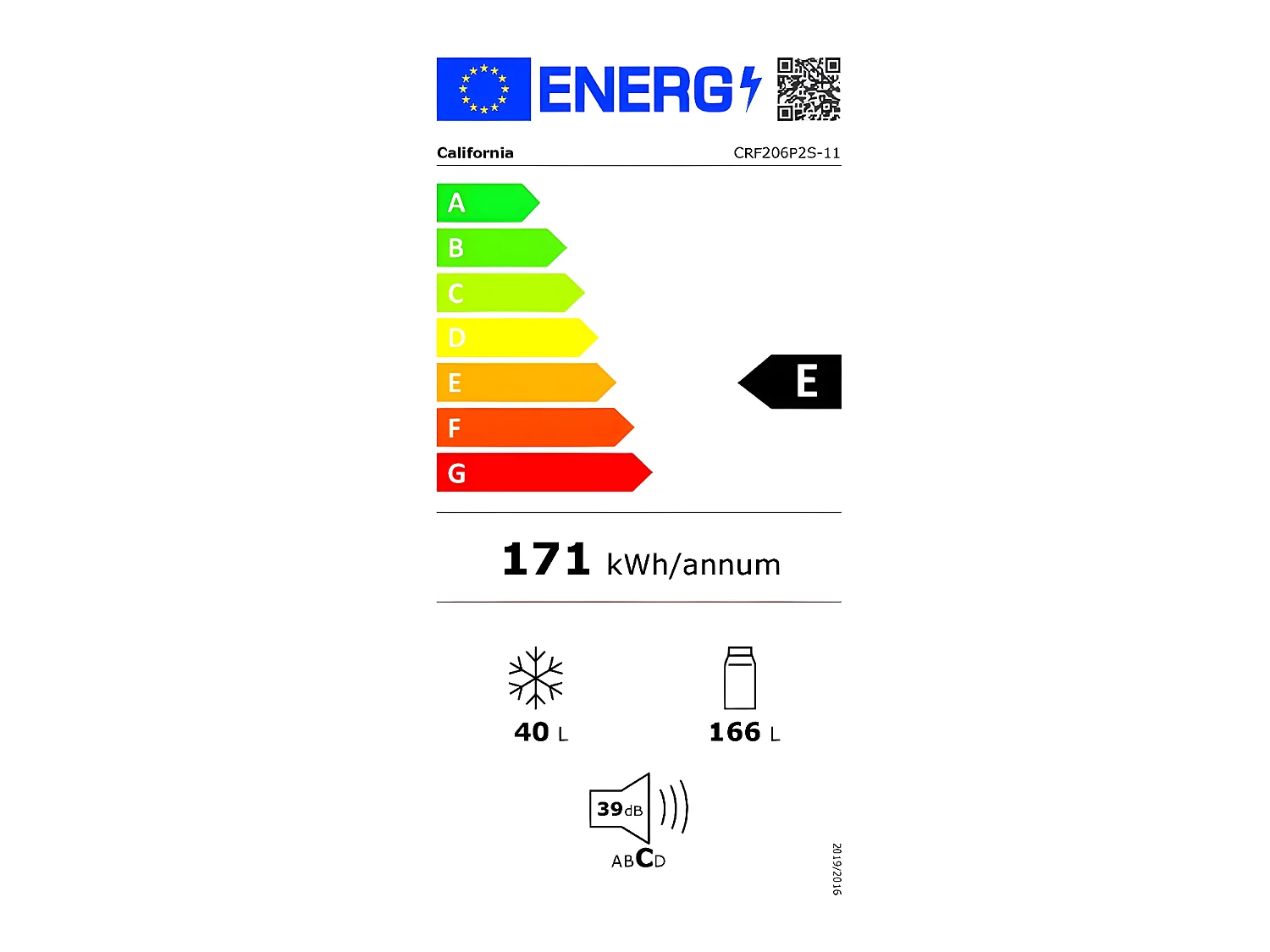 California Réfrigérateur 2 portes 54cm 206l gris - CRF206P2S-11