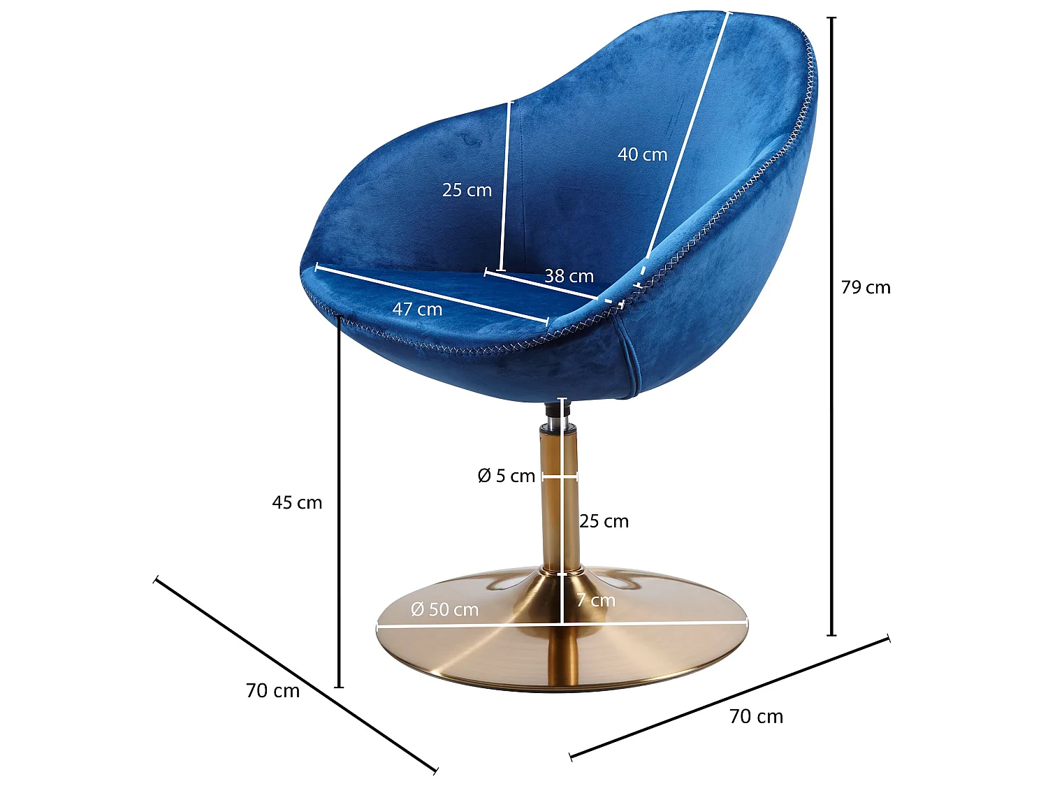 Fauteuil Club Pivotant en Velours 70x79x70 cm Confortable et Moderne - Capacité 120 kg