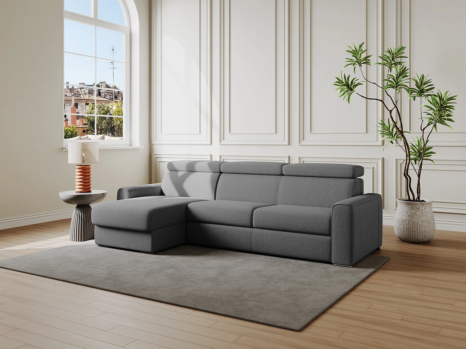 Ecksofa mit Matratze - Ecke wechselbar - Stoff - Grau - Liegefläche 140 cm - Matratze 18 cm - VIZIR
