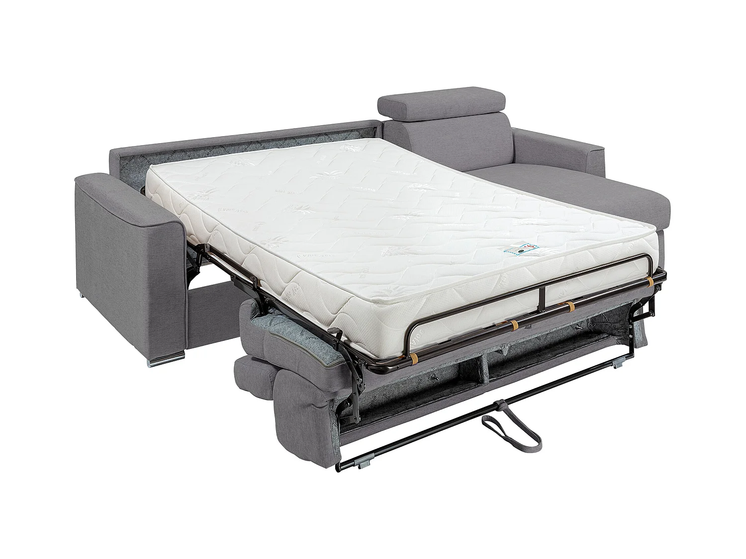 Canapé d'angle réversible convertible express en tissu gris - Couchage à lattes larges 140 cm - Matelas 18 cm - VIZIR