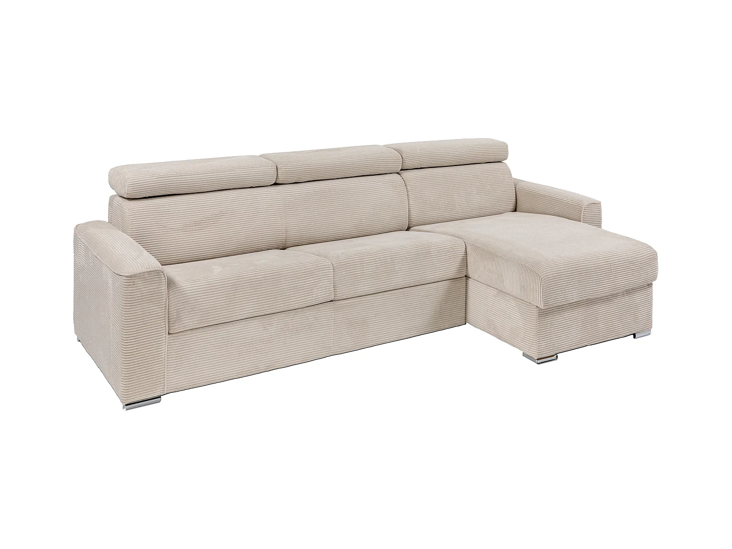 Reversibel sofa med chaiselong, der kan konverteres til soveseng i beige ribfløjl med udtræk beige - Soveflade med senge lameller 140 cm - Madras 18 cm - VIZIR