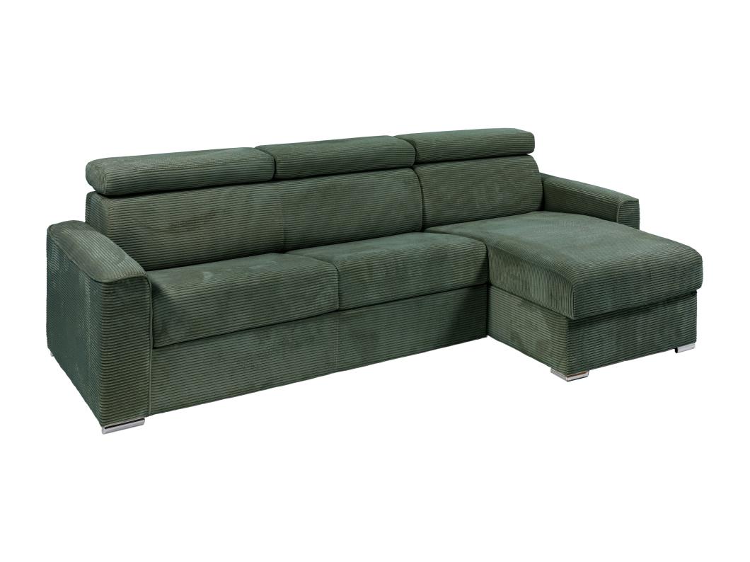 Canapé d'angle réversible convertible express en velours côtelé vert - Couchage à lattes larges 140 cm - Matelas 18 cm - VIZIR
