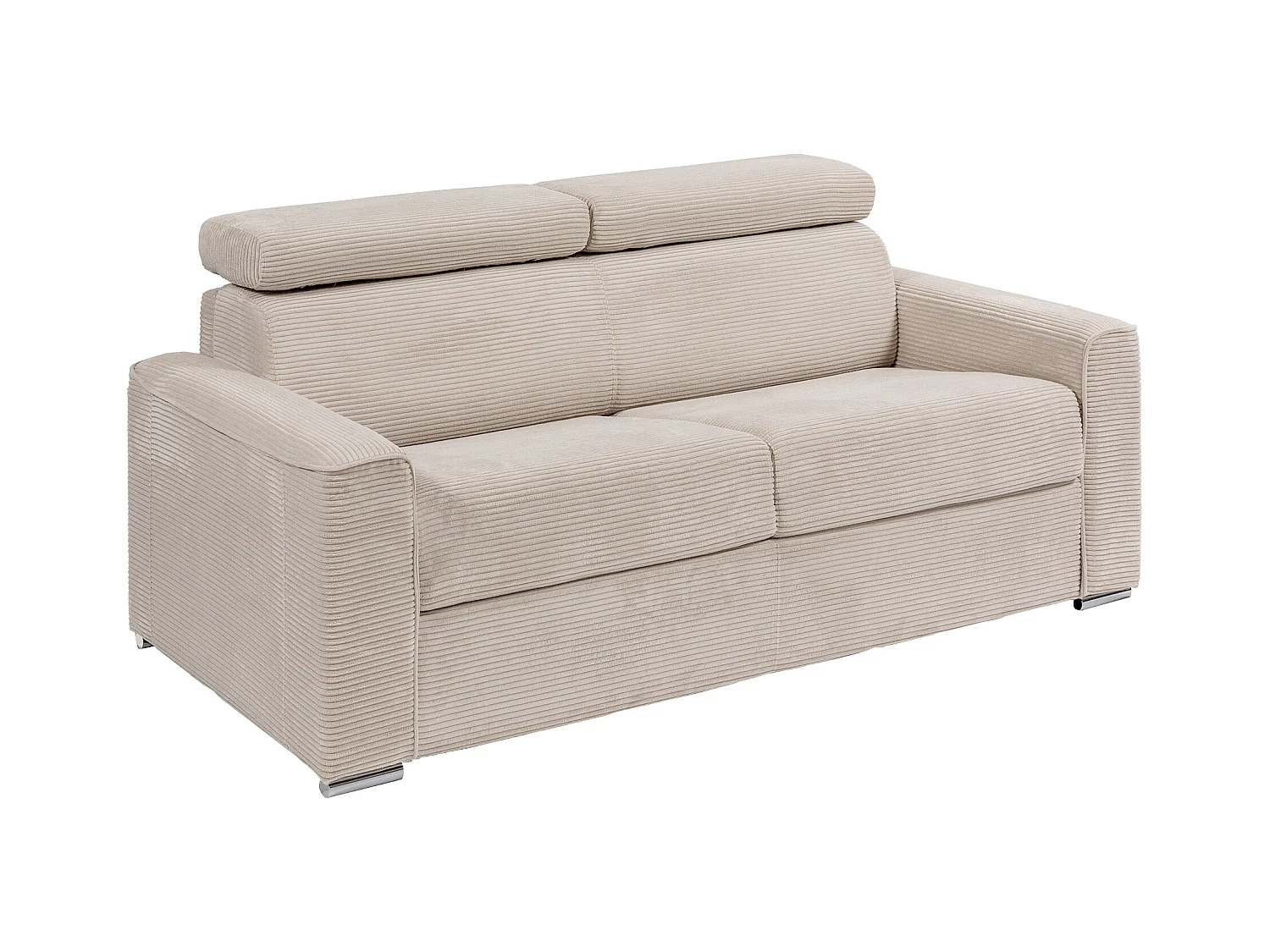 Canapé 3 places convertible express en velours côtelé beige - Couchage 140 cm - Matelas 18 cm - VIZIR