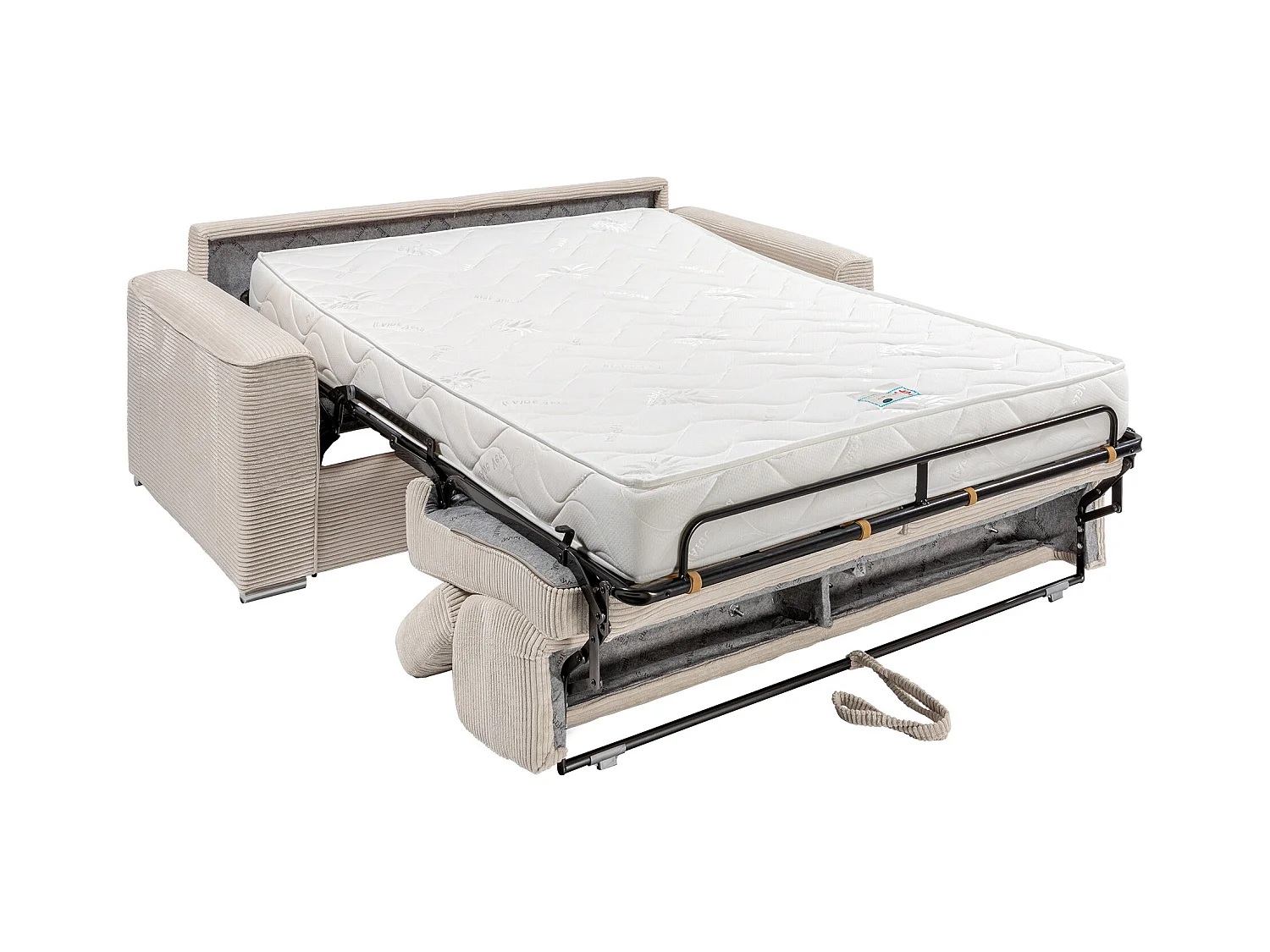 Canapé 3 places convertible express en velours côtelé beige - Couchage 140 cm - Matelas 18 cm - VIZIR