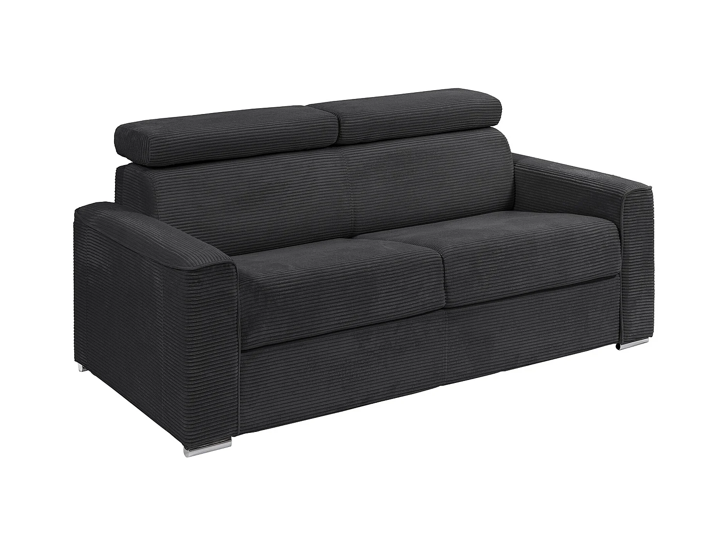 Canapé 3 places convertible express en velours côtelé gris - Couchage 140 cm - Matelas 18 cm - VIZIR