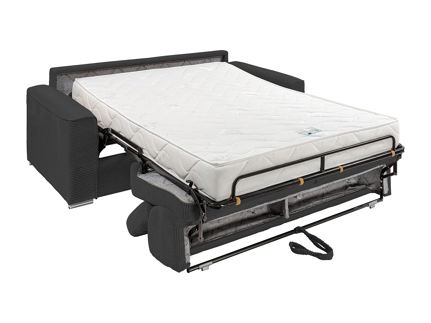 Canapé 3 places convertible express en velours côtelé gris - Couchage 140 cm - Matelas 18 cm - VIZIR