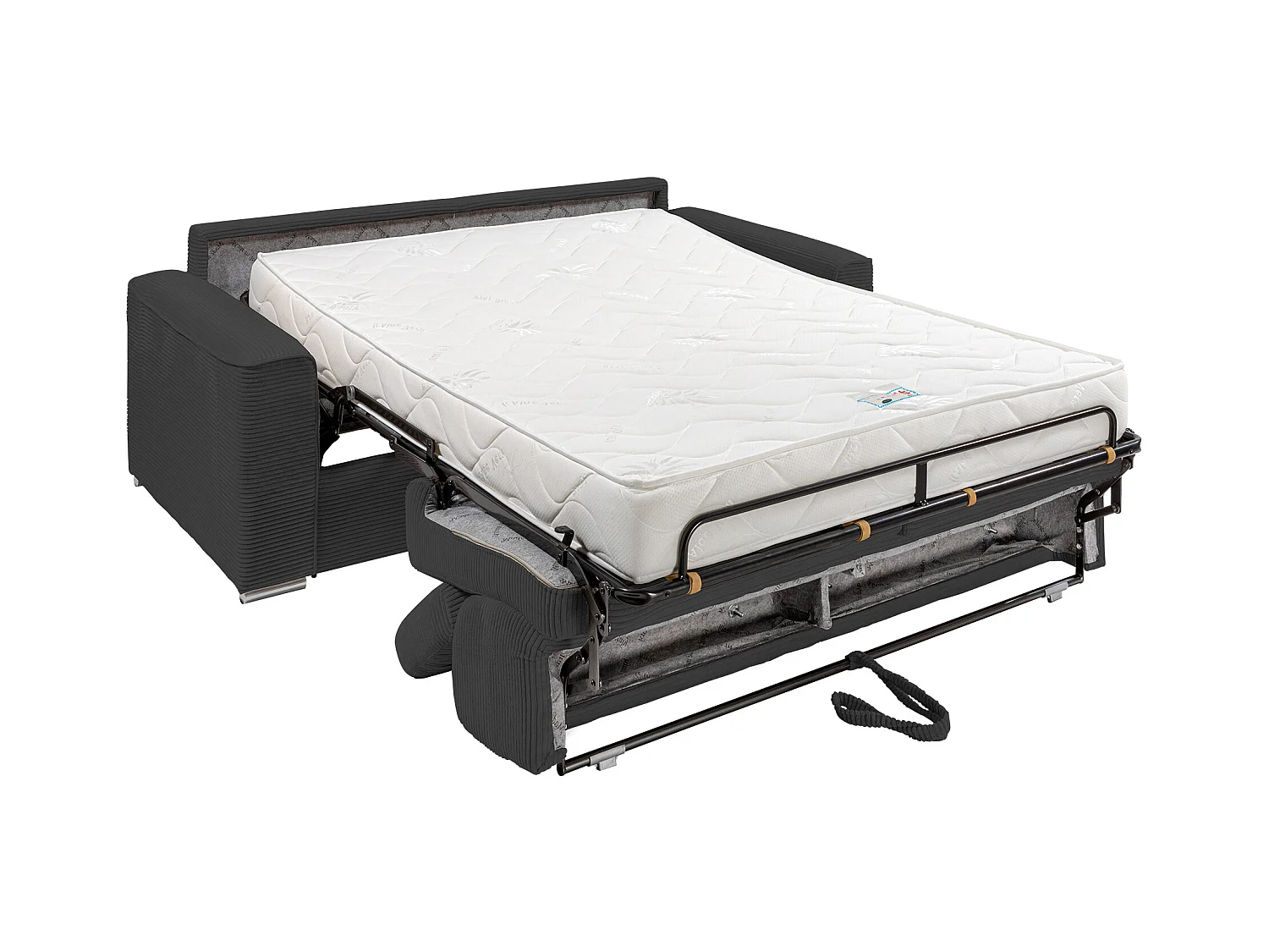 Express-driezitsslaapbank van grijs ribfluweel - Bed met brede latten 140 cm - Matras 18 cm - VIZIR
