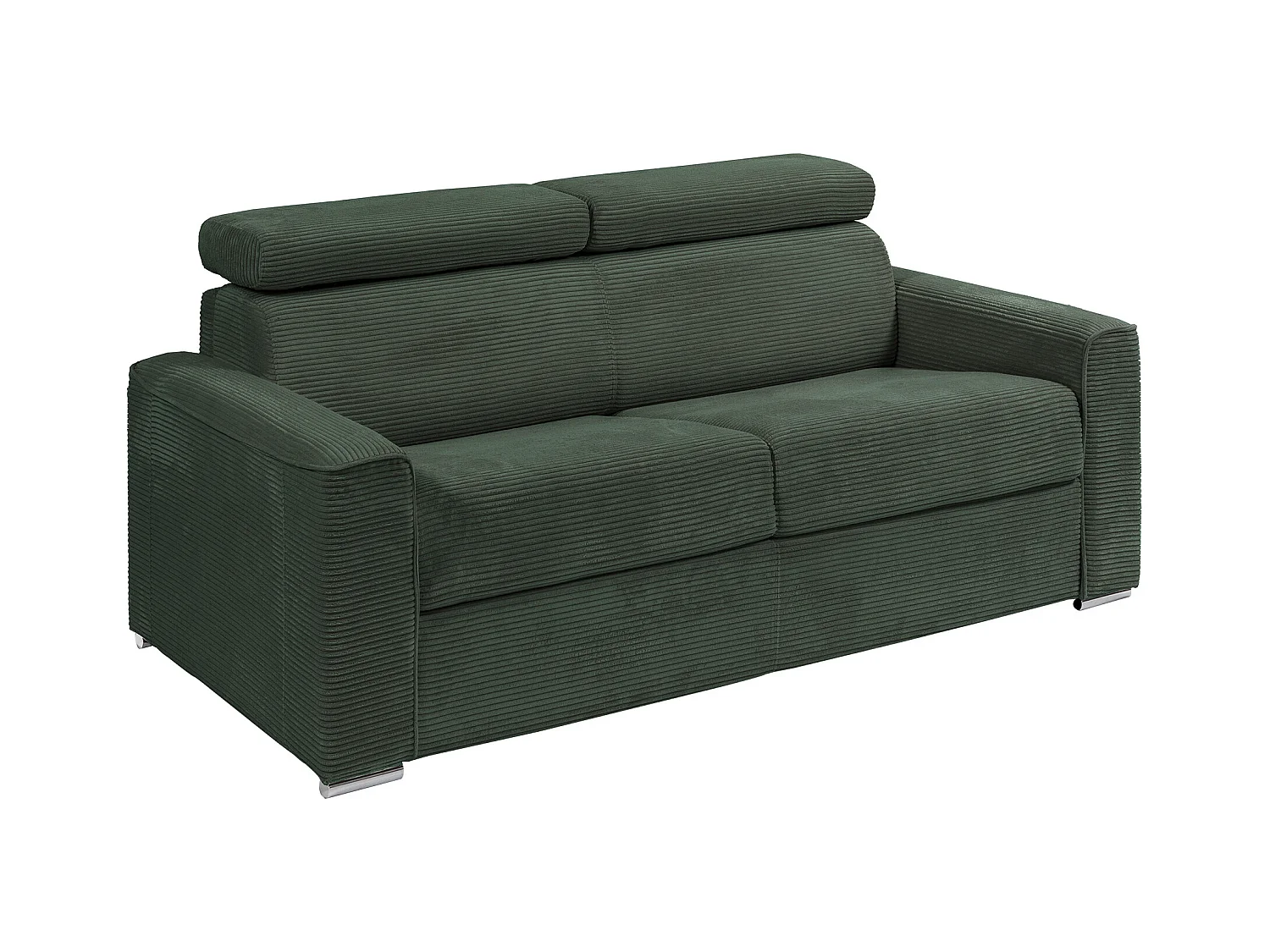 Express-driezitsslaapbank van groen ribfluweel - Bed met brede latten 140 cm - Matras 18 cm - VIZIR