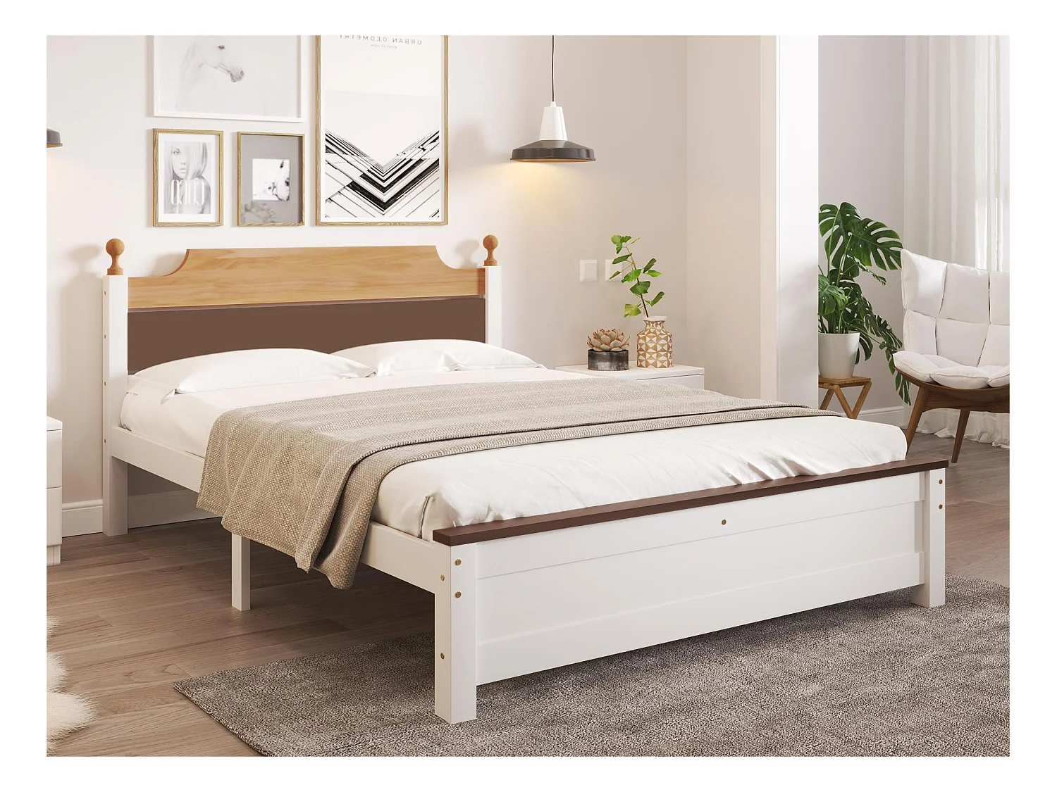 Lit simple 140x200cm cadre en bois - Marron