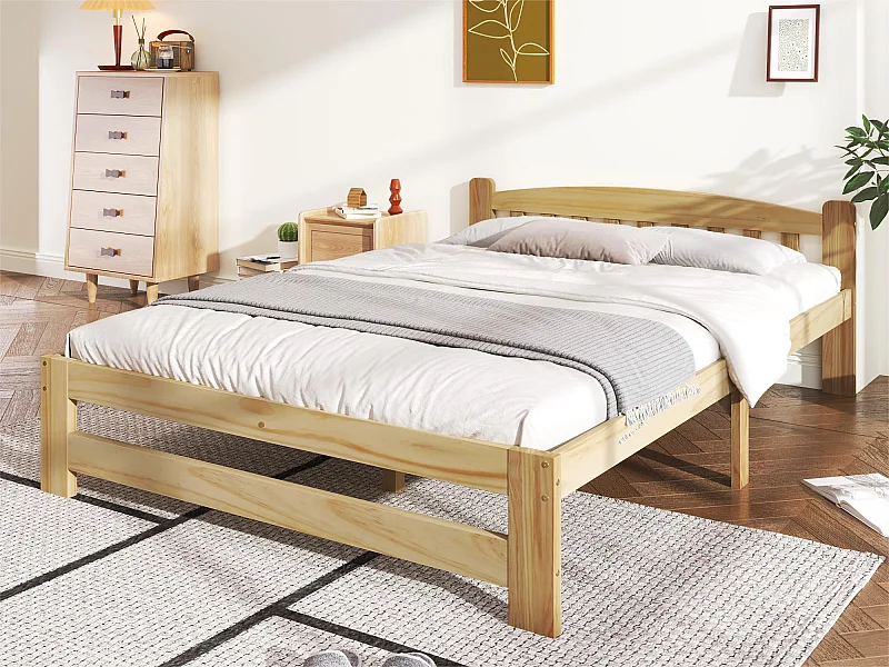 Lit simple 140x200cm cadre en bois - Naturel