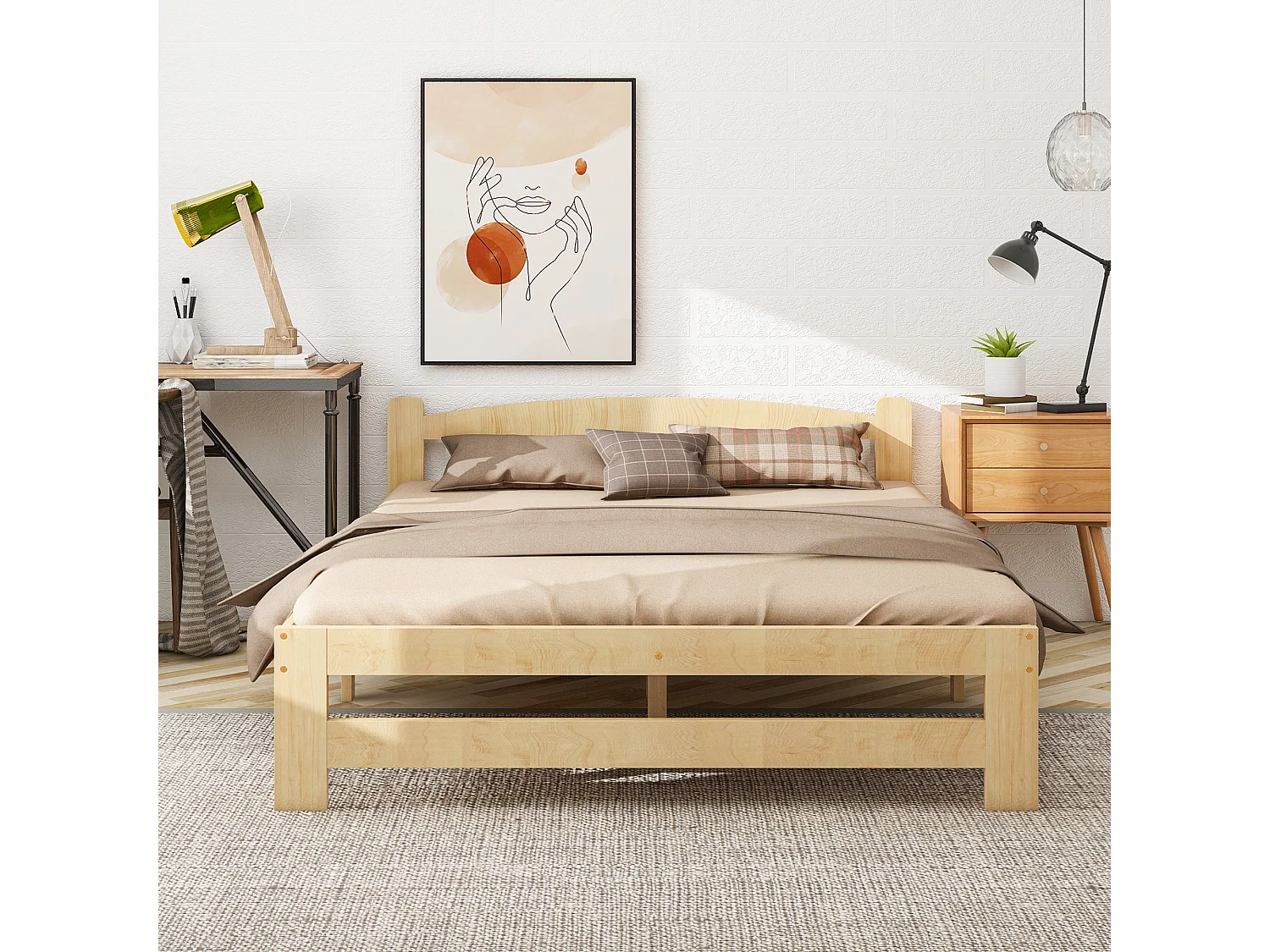 Eenpersoonsbed 140x200cm houten frame - Naturel
