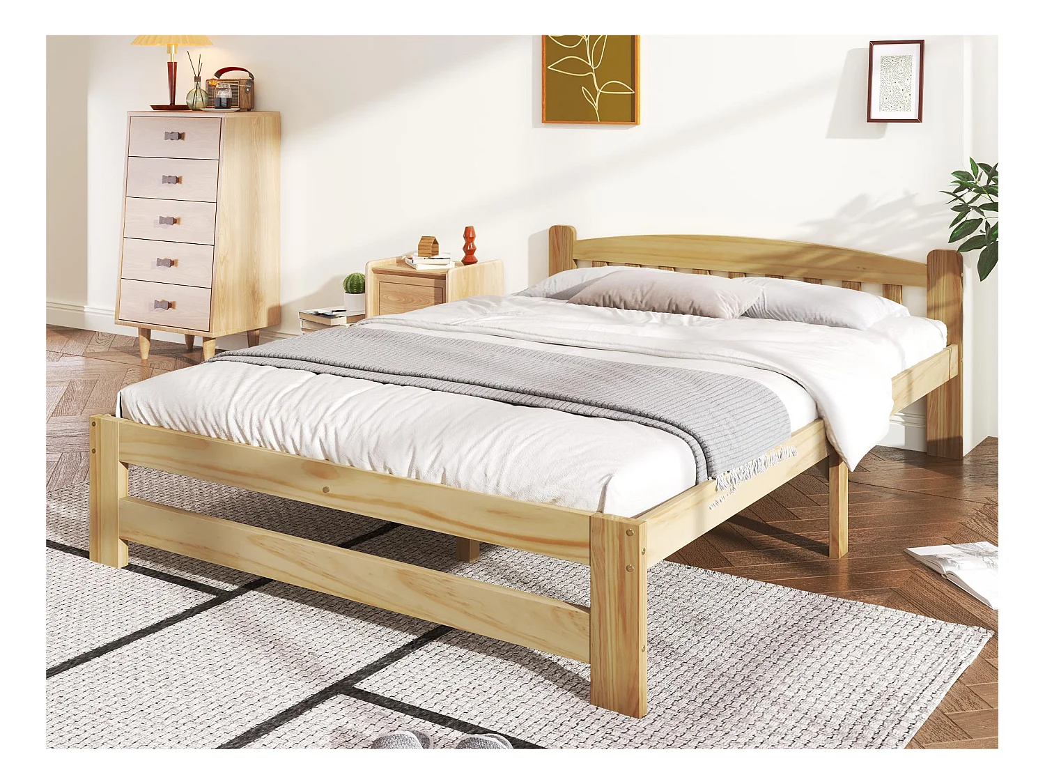 Lit simple 140x200cm cadre en bois - Naturel