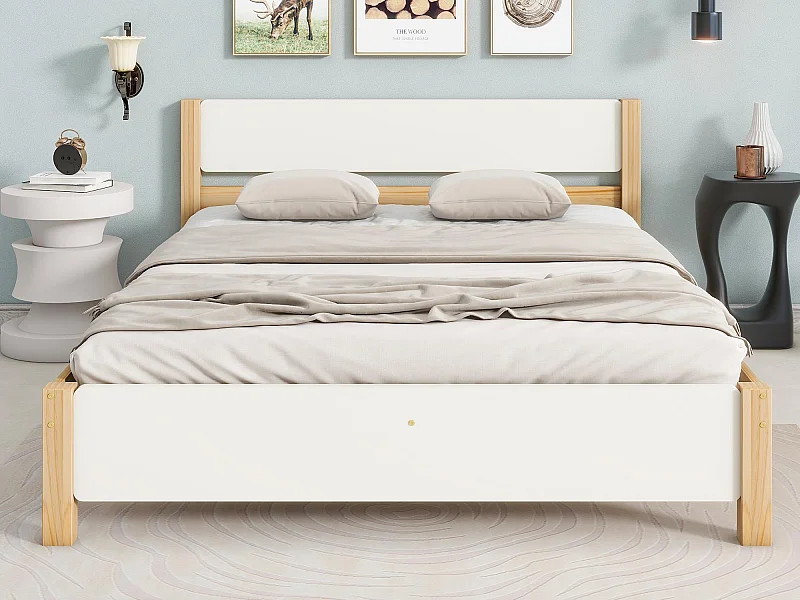 Einzelbett 140x200cm Holzrahmen - Weiß