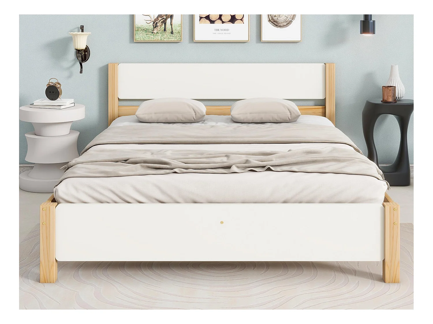 Lit simple 140x200cm cadre en bois - Blanc