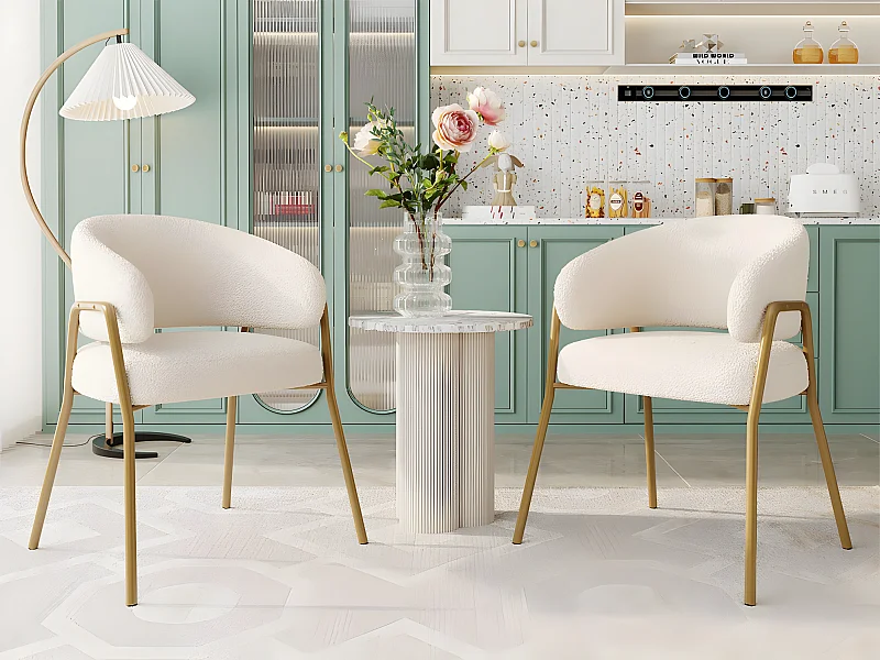 Set di 2 sedie - tessuto sherpa - gambe dorate - beige