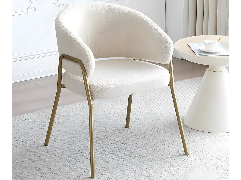 Silla - tejido sherpa - patas doradas - beige