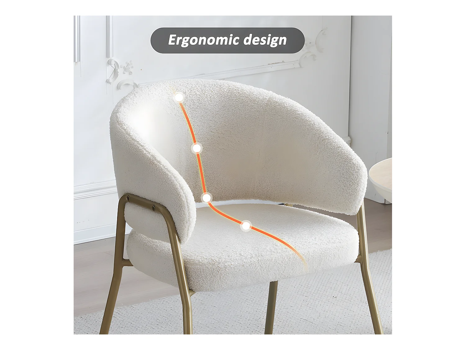 Stoel - sherpa stof - gouden poten - beige