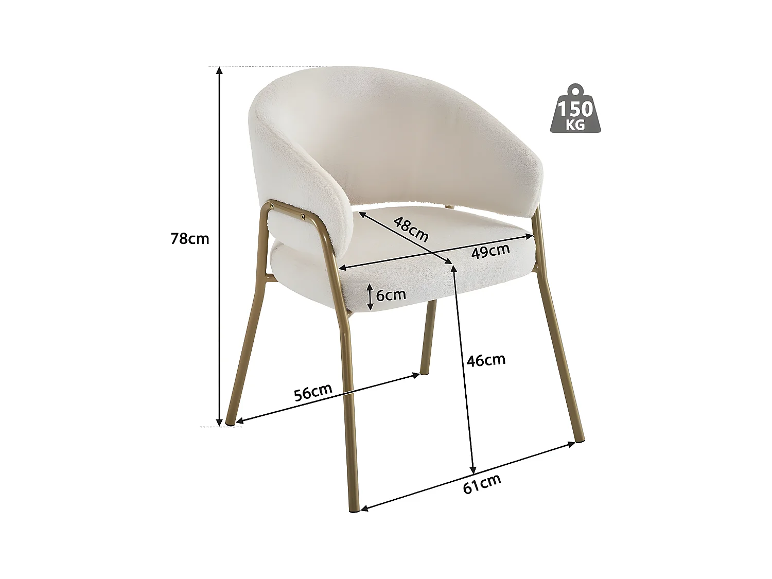 Stoel - sherpa stof - gouden poten - beige