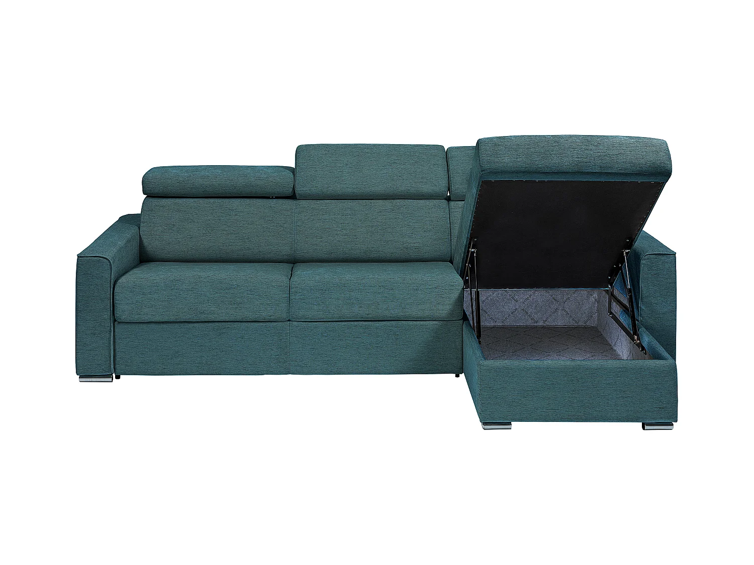 Sofá de canto reversível e convertível abertura rápida tecido azul, cama de ripas largas 140 cm, colchão de 22 cm - VIZIR