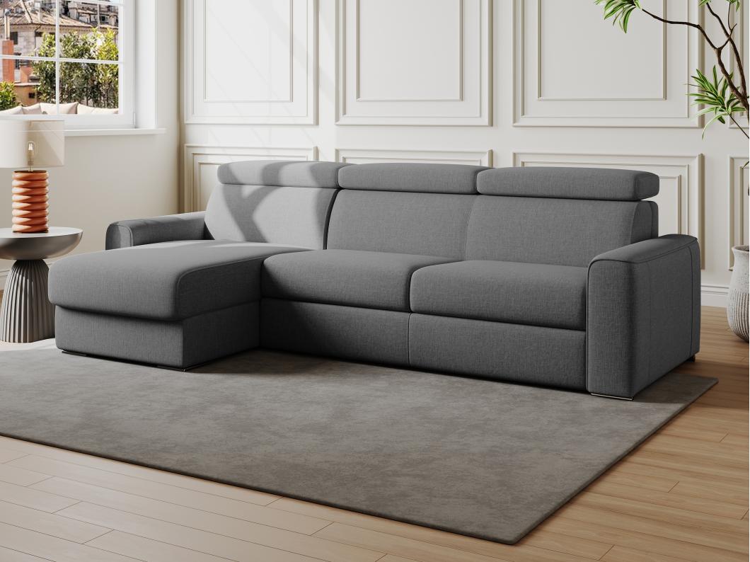 Canapé d'angle réversible convertible express en tissu gris - Couchage 140 cm - Matelas 22 cm mémoire de forme - VIZIR