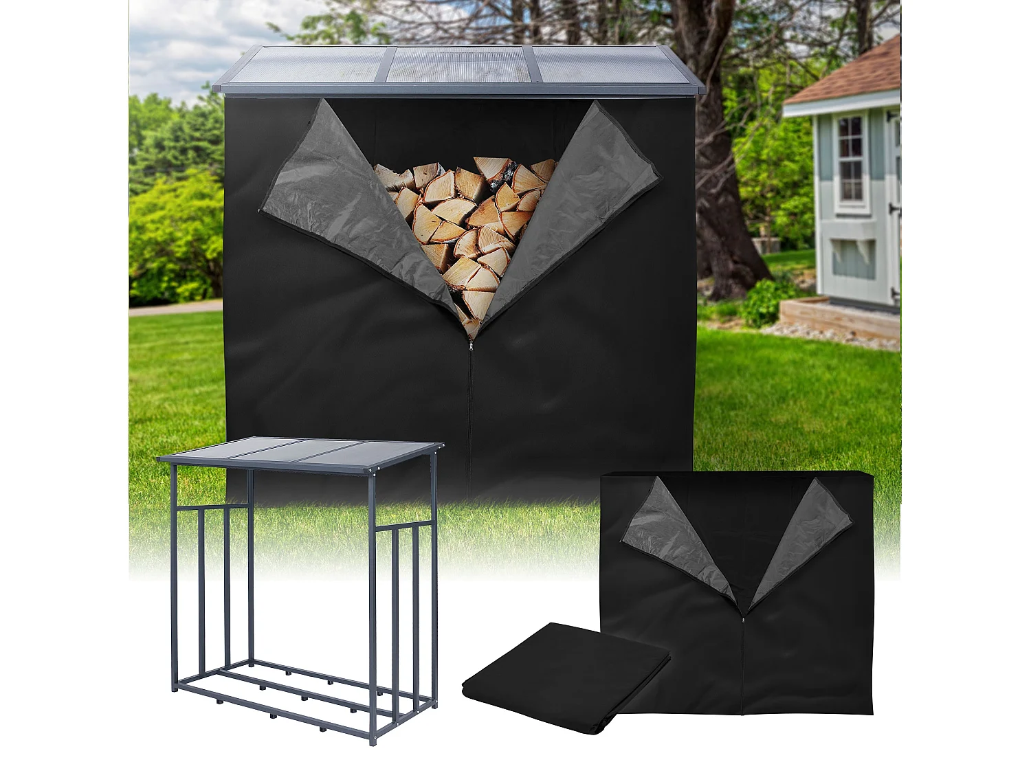 Abri bûche bois de chauffage étagère stockage bois de cheminée 185x185x70 cm