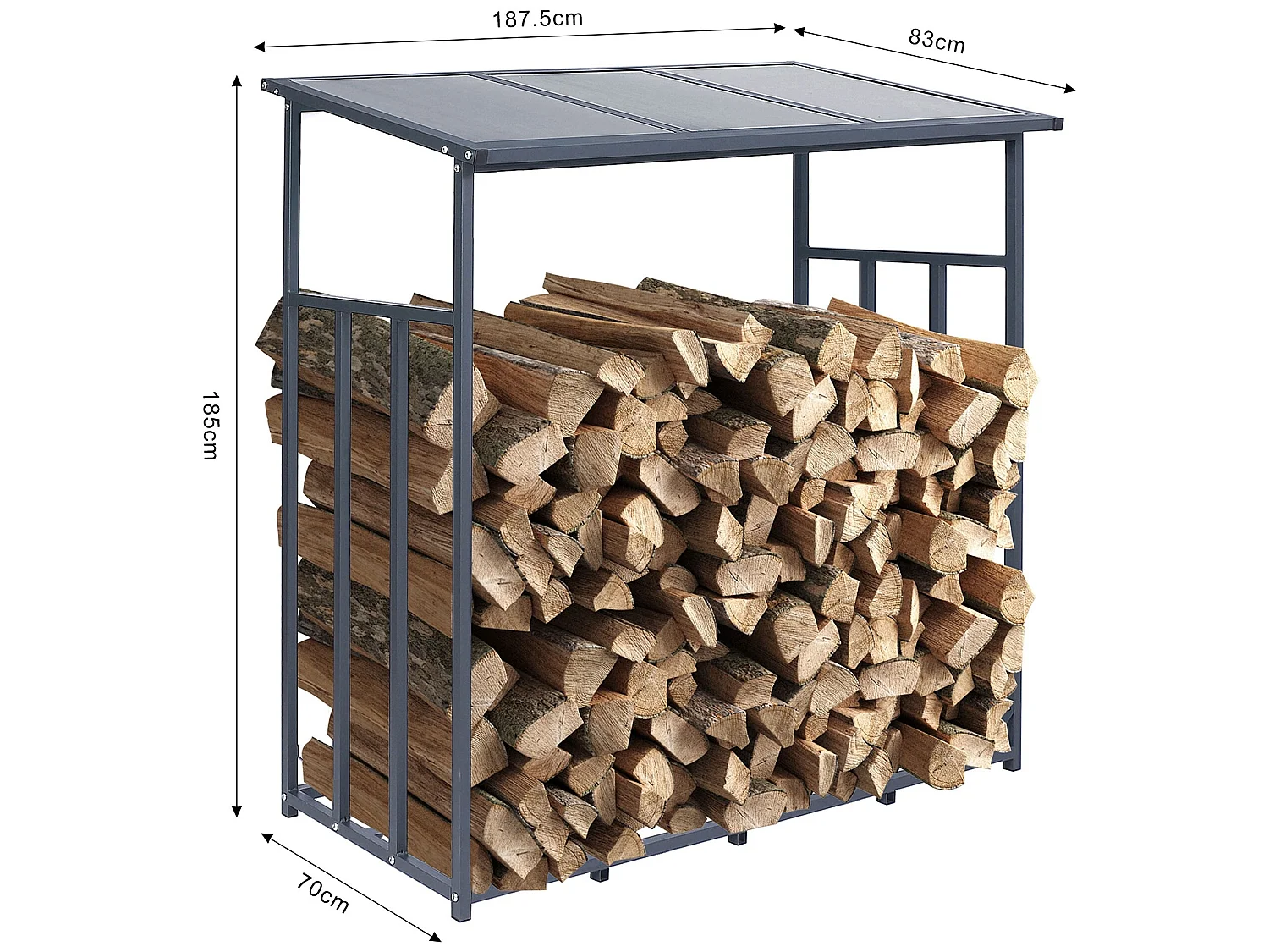 Abri bûche bois de chauffage étagère stockage bois de cheminée 185x185x70 cm