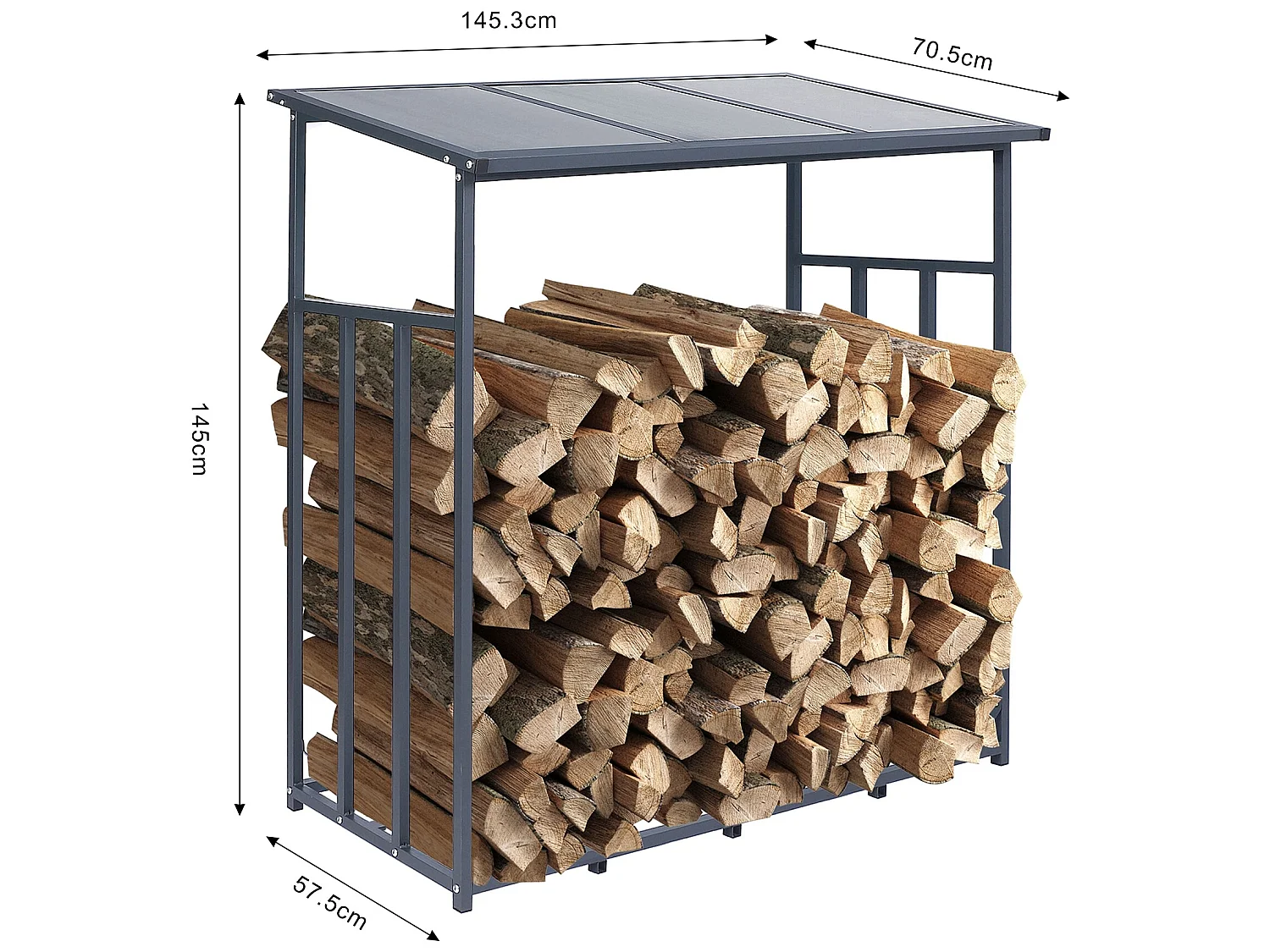 Abri pour bois de chauffage étagère stockage de bois de cheminée 145x145x70 cm