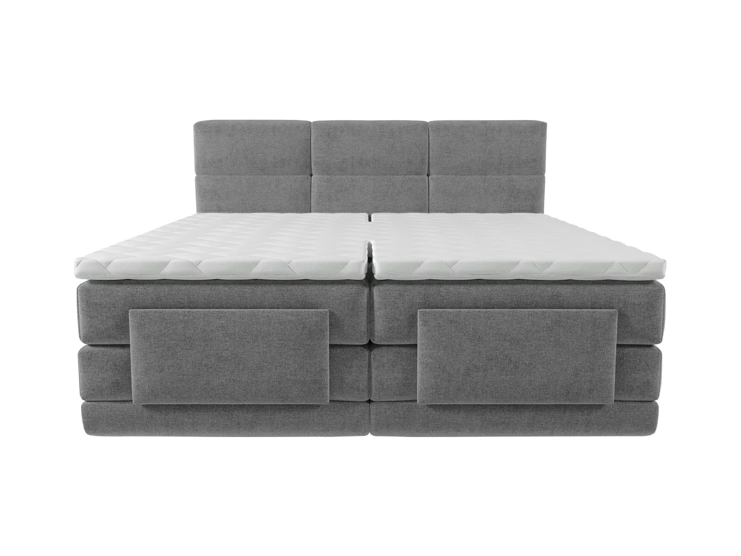 Boxspringbett mit gestepptem Kopfteil + elektrischem Untergestell mit Relaxfunktion + Matratze + Topper 2 x 80 x 200 cm - Stoff - Hellgrau - LODI von PALACIO