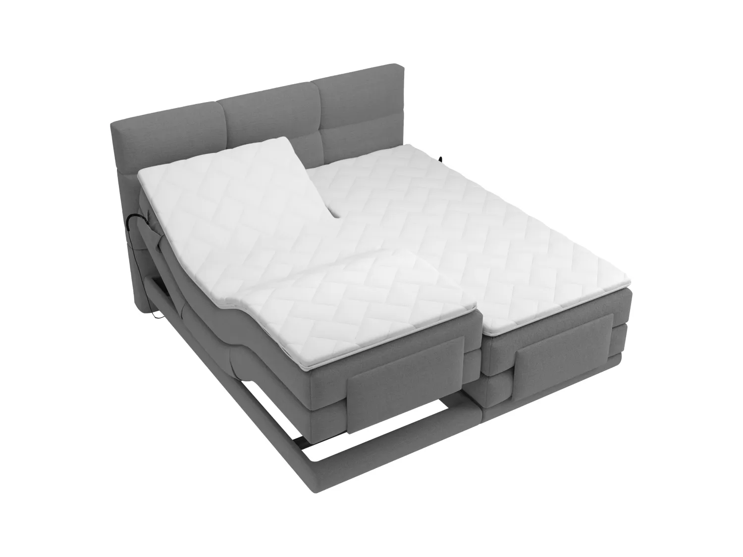 Boxspringbett mit gestepptem Kopfteil + elektrischem Untergestell mit Relaxfunktion + Matratze + Topper 2 x 80 x 200 cm - Stoff - Hellgrau - LODI von PALACIO