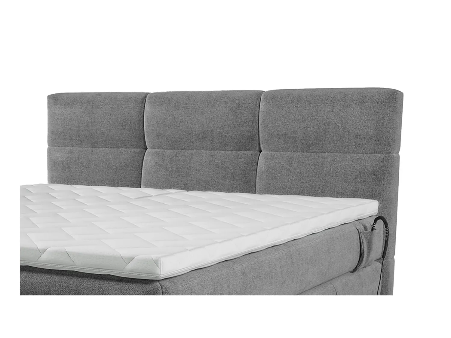 Boxspringbett mit gestepptem Kopfteil + elektrischem Untergestell mit Relaxfunktion + Matratze + Topper 2 x 80 x 200 cm - Stoff - Hellgrau - LODI von PALACIO