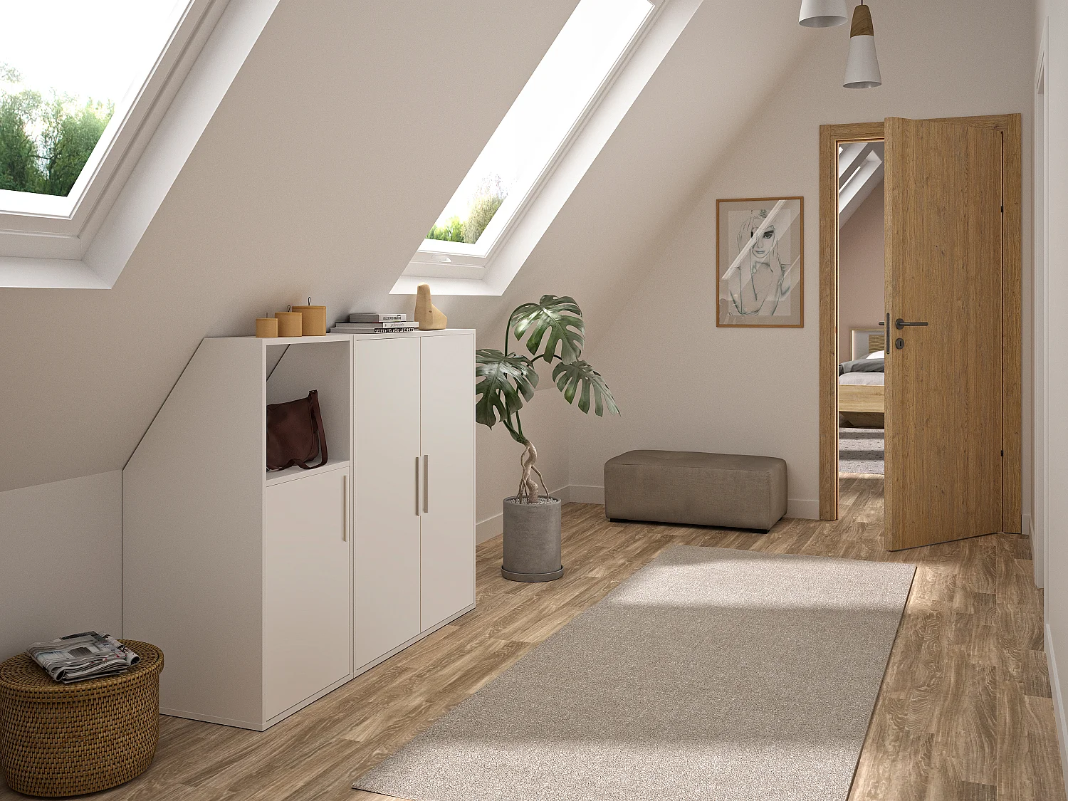 Meuble sous pente 3 portes et 1 niche - Blanc - ADEZIO