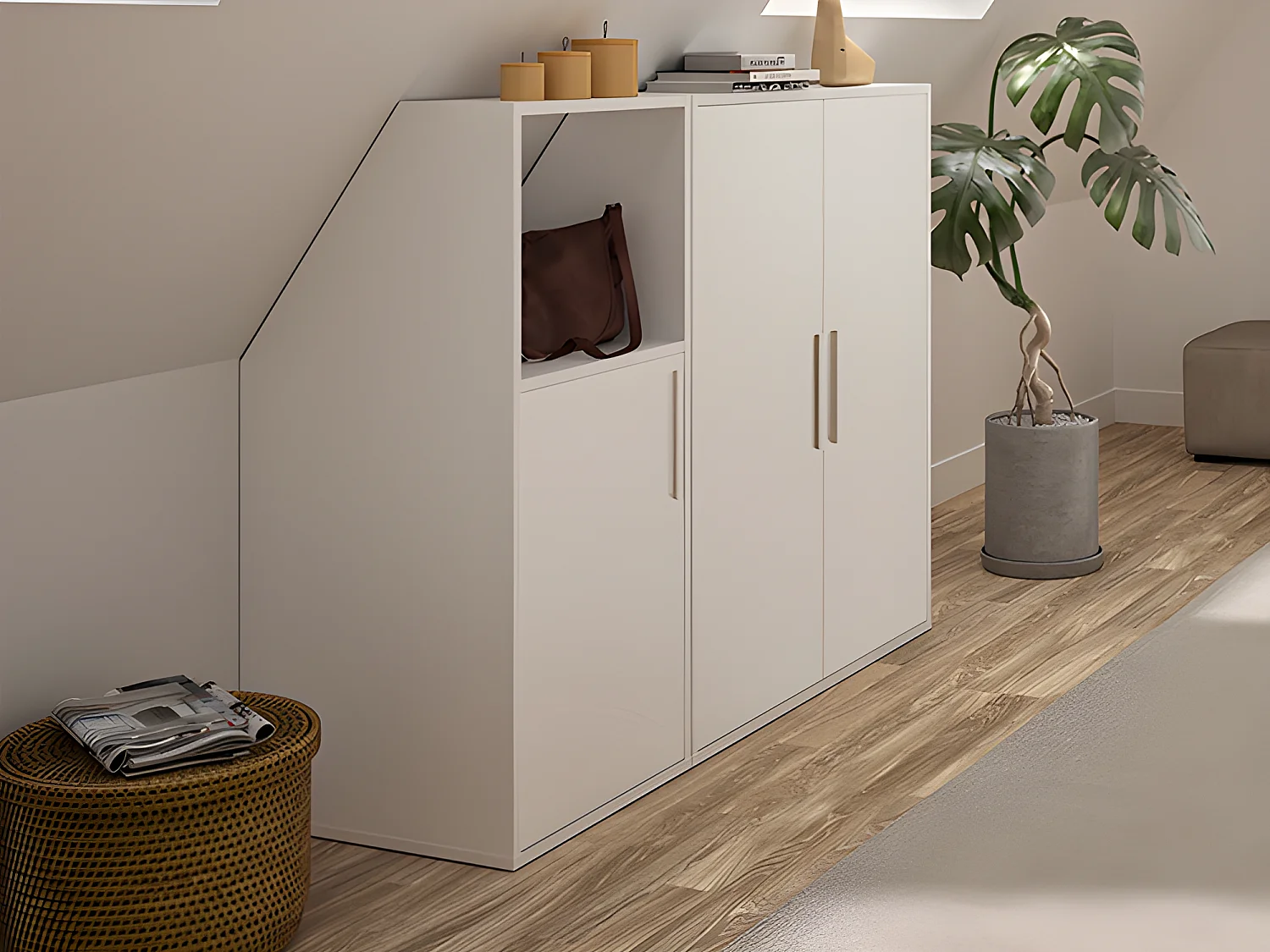 Móvel com inclinação 3 portas e 1 prateleira branco - ADEZIO