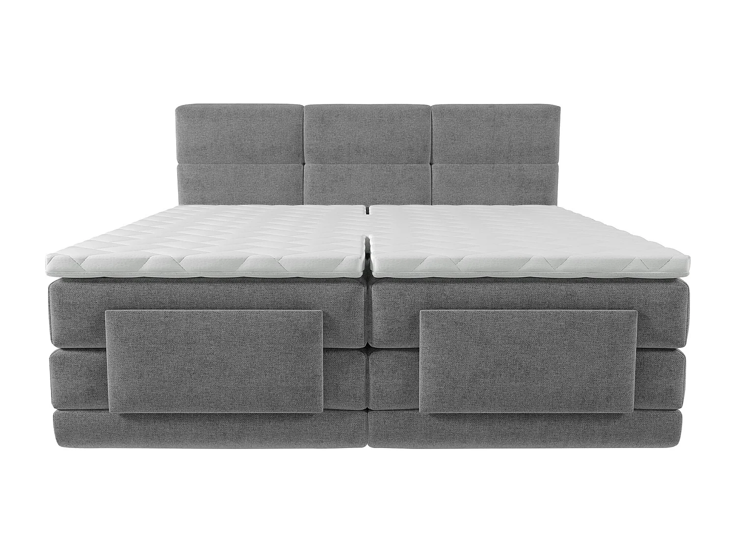Komplett boxspring-säng med vadderad sänggavel + elektrisk ställbar resårbotten + madrass + bäddmadrass - 2 x 90 x 200 cm - Tyg - Ljusgrå - LODI från PALACIO