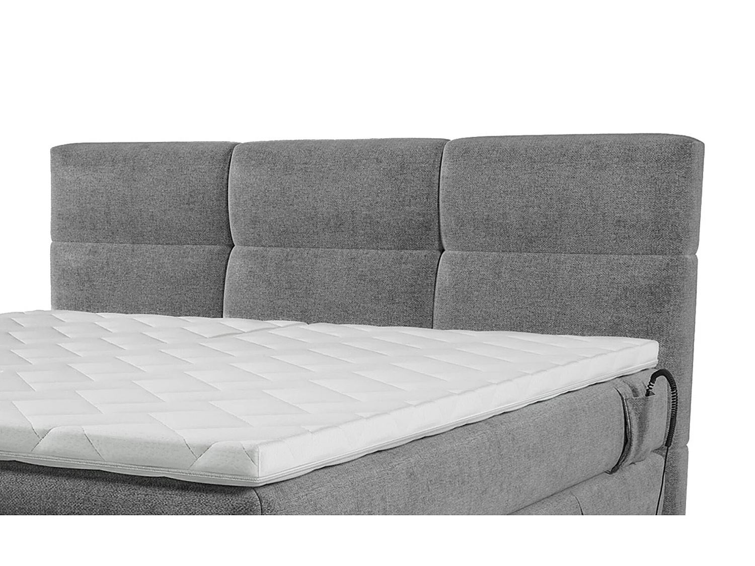 Komplett boxspring-säng med vadderad sänggavel + elektrisk ställbar resårbotten + madrass + bäddmadrass - 2 x 90 x 200 cm - Tyg - Ljusgrå - LODI från PALACIO