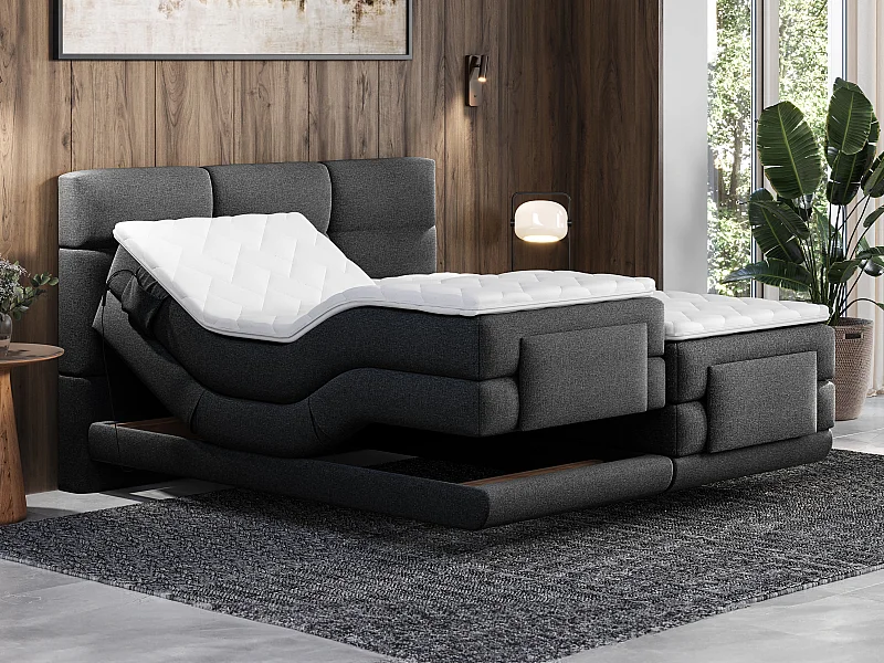 Ensemble complet boxspring tête de lit capitonnée + sommiers relaxation électrique + matelas + surmatelas - 2 x 80 x 200 cm - Tissu - Anthracite - LODI de PALACIO