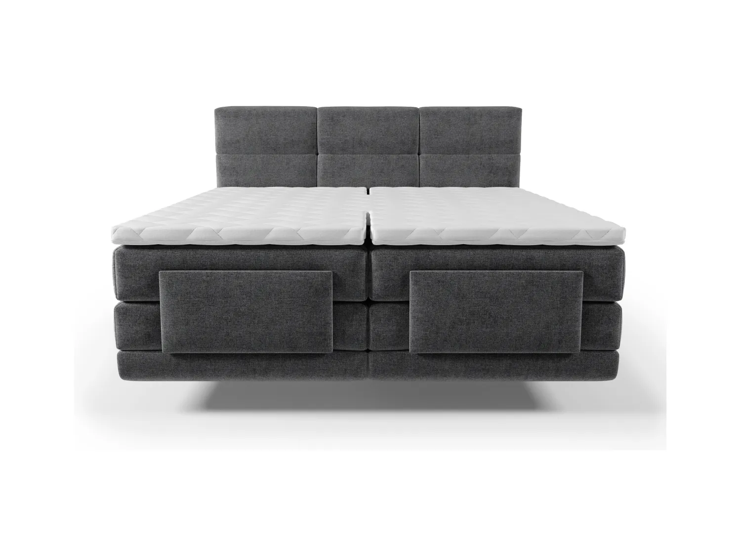 Boxspringbett mit gestepptem Kopfteil + elektrischem Untergestell mit Relaxfunktion + Matratze + Topper - 2 x 90 x 200 cm - Stoff - Anthrazit - LODI von PALACIO