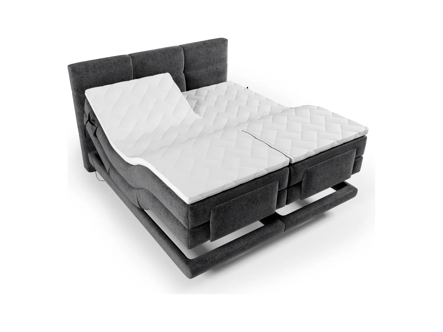 Boxspringbett mit gestepptem Kopfteil + elektrischem Untergestell mit Relaxfunktion + Matratze + Topper - 2 x 90 x 200 cm - Stoff - Anthrazit - LODI von PALACIO