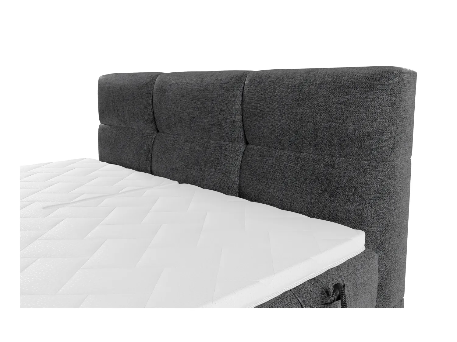 Boxspringbett mit gestepptem Kopfteil + elektrischem Untergestell mit Relaxfunktion + Matratze + Topper - 2 x 90 x 200 cm - Stoff - Anthrazit - LODI von PALACIO