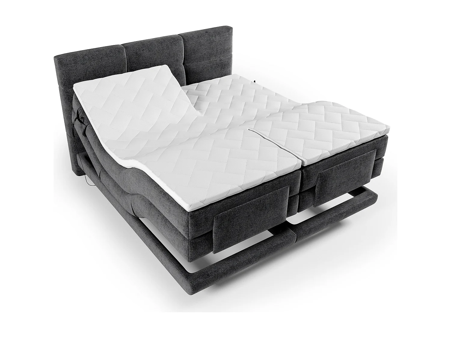 Ensemble complet boxspring tête de lit capitonnée + sommiers relaxation électrique + matelas + surmatelas - 2 x 90 x 200 cm - Tissu - Anthracite - LODI de PALACIO