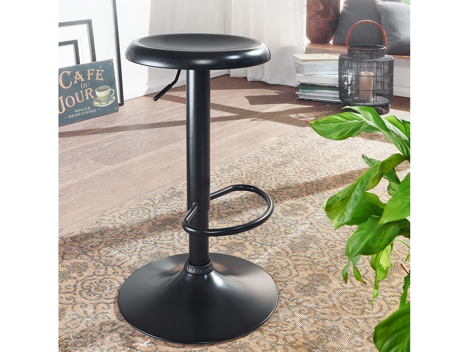 Tabouret de bar Tabouret noir Tabouret de bistrot en métal Tabouret de comptoir rond 100 kg