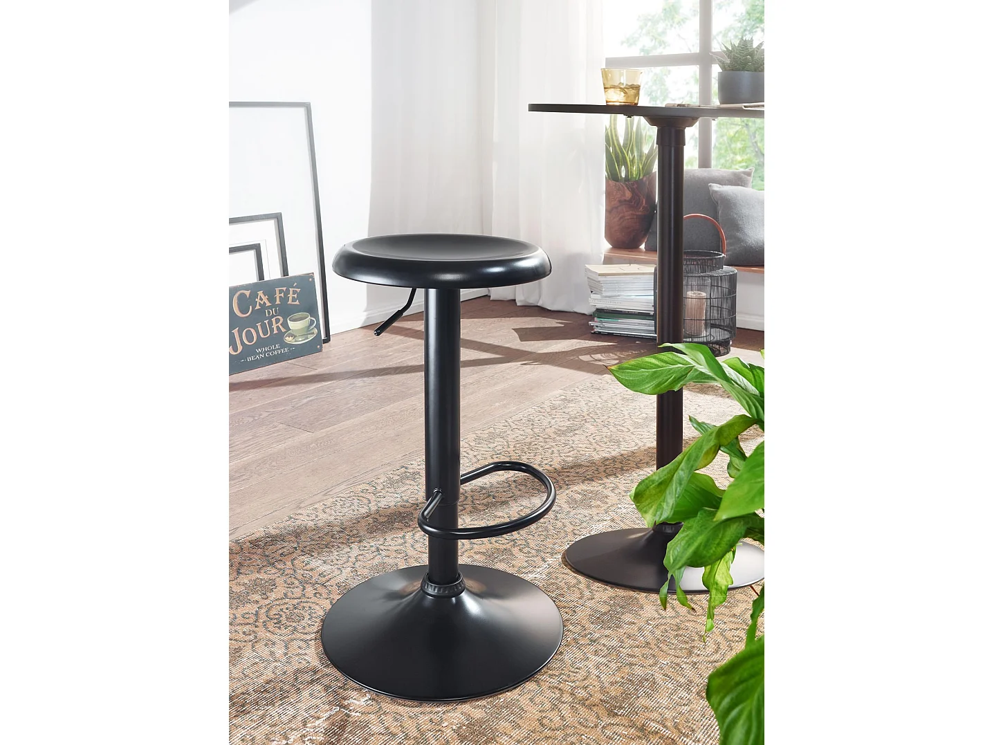 Tabouret de bar Tabouret noir Tabouret de bistrot en métal Tabouret de comptoir rond 100 kg