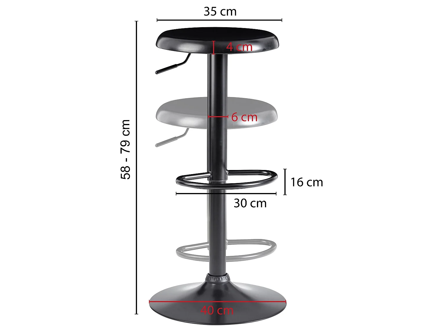 Tabouret de bar Tabouret noir Tabouret de bistrot en métal Tabouret de comptoir rond 100 kg